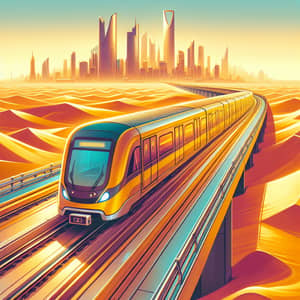 Riyadh Metro Yellow Line: Modern Train in Desert Landscape