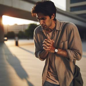 Anxious Man Walking Outdoor Sunset Setting | Deep Thought