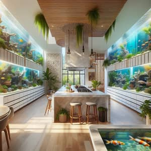Open Plan Kitchen with Sea Water Aquarium Islands | Sri Lankan Decor