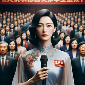 Captivating Jiangxi Woman Holding Microphone - Stylish Image