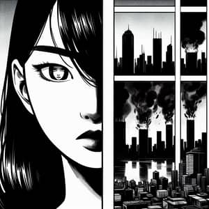 Black Haired Asian Woman in Greyscale Comic Art | Comic Book Cover