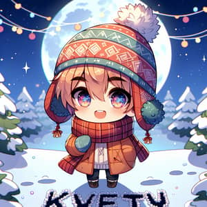 New Year Themed Anime Avatar in Snowy Surroundings