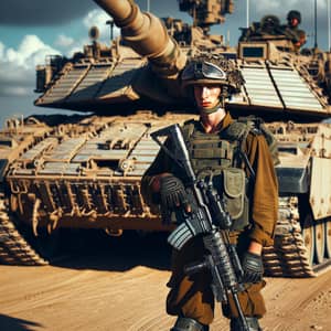 Israeli Soldier and Merkava 4 Tank