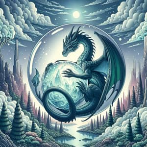 Mythical Dragon Protecting Shimmering Crystal Ball | Fantastical Scene