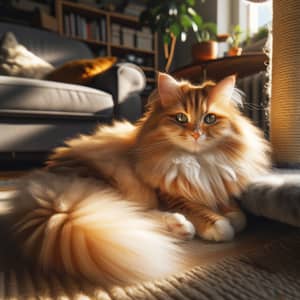 Fluffy Orange Cat Enjoying a Sunbeam in Cozy Room