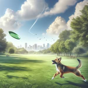 Lively Dog Playing in Green Park | Urban Nature Scene
