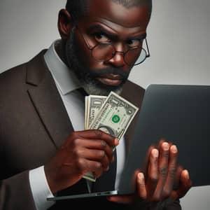 Middle-aged Black Businessman with Money and Laptop | Website Name