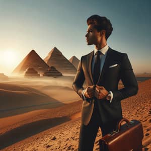 Businessman at Pyramids: Modern Professional in Ancient Egypt