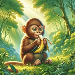 Monkey Eating Banana: Enjoying a Ripe Delight in the Forest