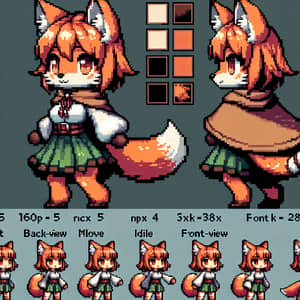 Pixel Art Sprite Sheet of Foxgirl for Dungeons and Dragons Style Character