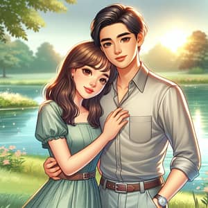 Affectionate South Asian Boy and Girl in Tranquil Setting