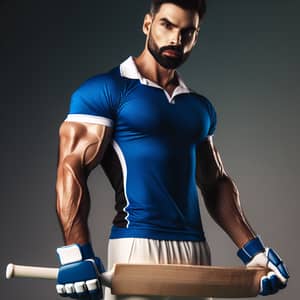 Muscular Cricket Player in Blue Uniform | Intense Cricket Action
