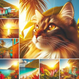Charming Cat in Saint Lucia: Lush Fur in Golden Sunlight