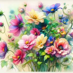Delicate Flower Blooms Watercolor Painting