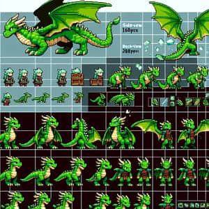 Dungeons & Dragons Style Pixel Art Young Green Dragon Sprite Sheet