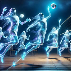 Ethereal Ghosts Volleyball Team Play on Moonlit Beach