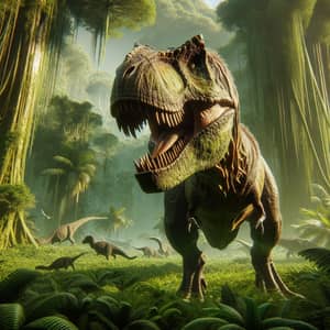 Epic T-Rex Roaring in a Prehistoric Jungle