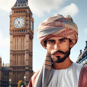 Omani Man in Traditional Attire at London Big Ben Tower