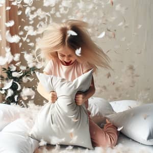 Playful Feather Pillow Fight - Fun and Energetic Scene