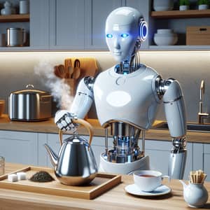 Advanced Humanoid Robot Brewing Tea in Modern Kitchen