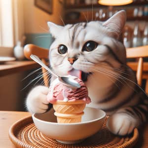 Cat Enjoying Ice Cream - Fun Feline Treats