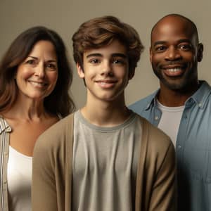 Diverse Family Portrait: Young Caucasian Boy, Hispanic Mother, and Black Father
