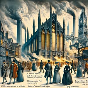Industrial Revolution Gothic Scene: Architecture, Fashion & Machinery