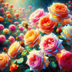 Vibrant Springtime Rose Festival - Impressionist Style Artwork