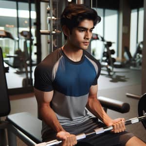 Young South Asian Man Weightlifting in Gym