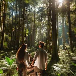 Tranquil Forest Stroll: Couple Holding Hands