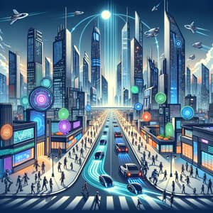 Futuristic Cityscape: AI Innovation, Neon Lights, Skyscrapers