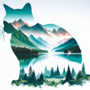 Tranquil Cat Silhouette in Majestic Mountain Landscape
