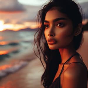 Stunning South Asian Lady Beach Sunset View