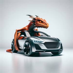 Expressive Orange Dragon Behind the Wheel of a Contemporary Car