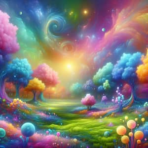 Ethereal Landscape Painting: Vibrant Fantasy World in Pastel Colors