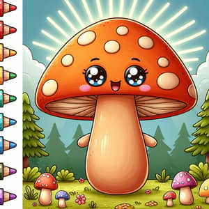 Adorable Mushroom with Big Eyes in Beautiful Forest Scene