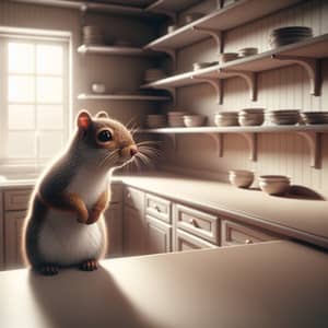 Solitary Squirrel in an Unoccupied Kitchen