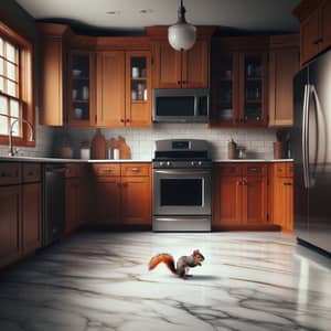 Vacant Kitchen with Solitary Visitor | Unique Red Squirrel