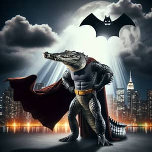 Crocodile Batman: Night-time Superhero in Cityscape
