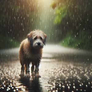 Melancholic Dog Stands Alone In Rain | Reflective Moment