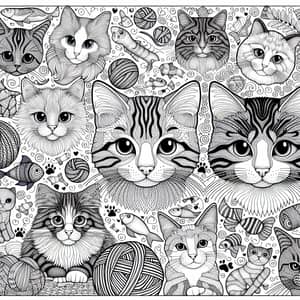 Adult Cat Coloring Book Page: Intricate Designs for Relaxation