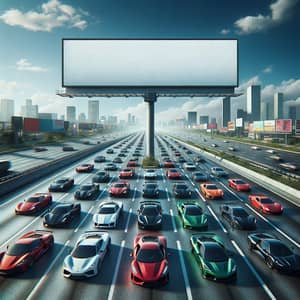 Dynamic Sports Car Racing on One-Way Highway | Blank Billboard Scene