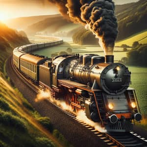Powerful Steam Locomotive on Winding Railroad Track
