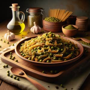 Vibrant Green Plant-Based Pasta on Wooden Countertop