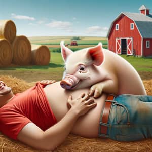Friendly Pig Nuzzling Belly | Heartwarming Farm Scene