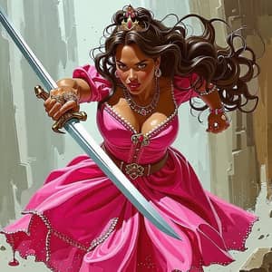 Strong Woman Princess with Sword - Powerful Warrior in Pink Dress