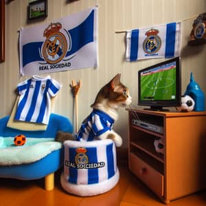 Real Sociedad Fan Cat Watching Football | Cute Pet Decor