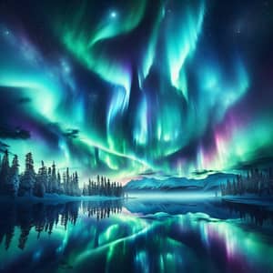 Northern Lights Abstract Painting in Night Sky