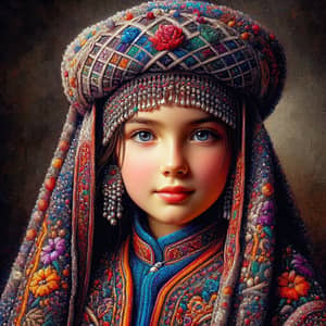 Vivid Tajik Girl in Traditional Dress | Oil Painting Scene