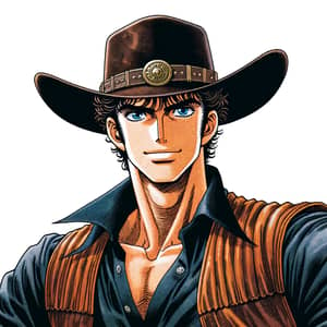 Muscular Manga Character with Cowboy Hat - Unstoppable Determination